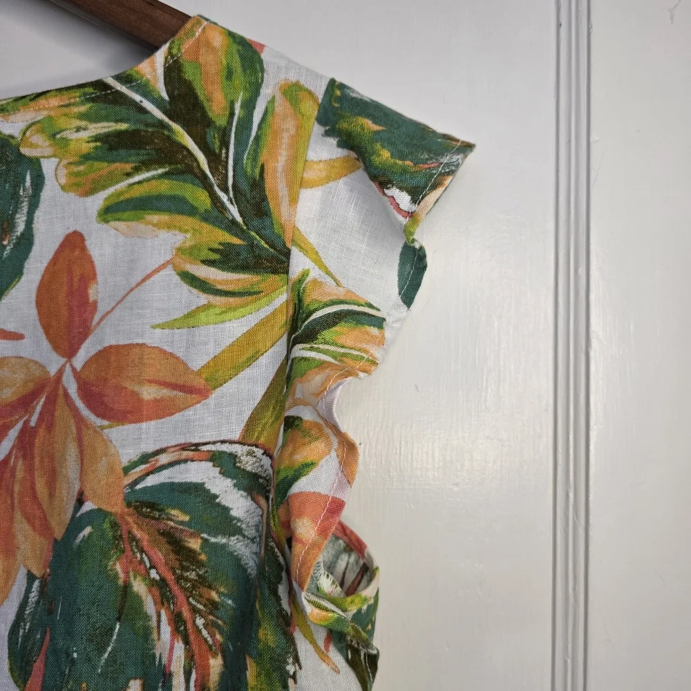 Nicole Miller New York – Floral Linen Dress – Size XS – Apricot, Green, Natural - Picture 2 of 5